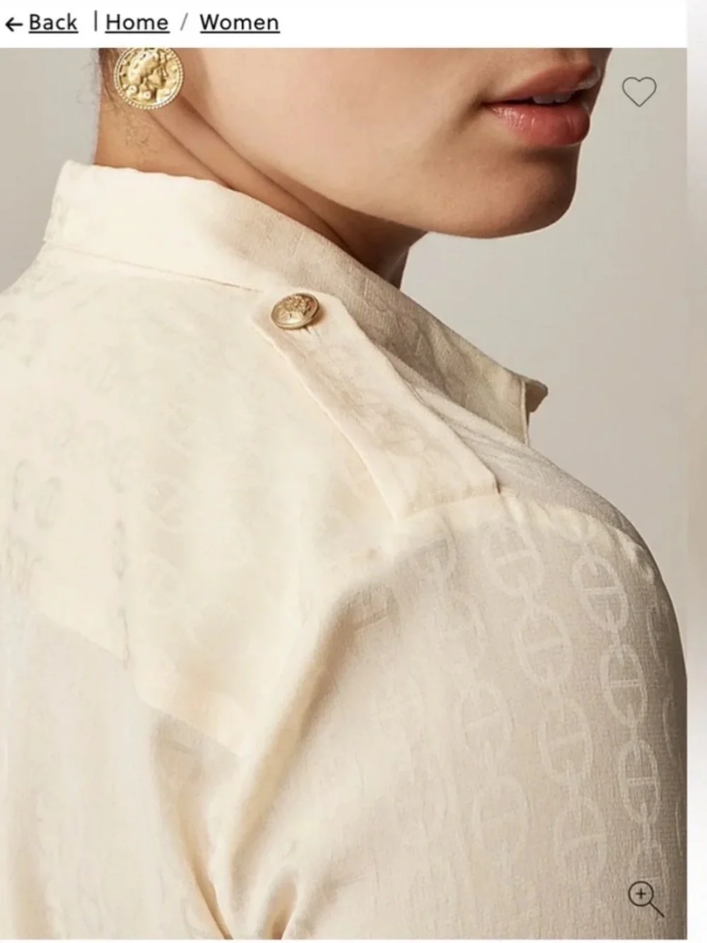 J.Crew Cream Satin Drapey Jacquard Chainlink Print Button Down Shirt XL
